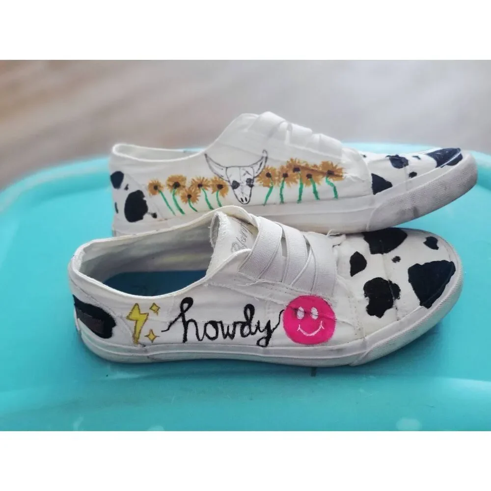 Hand painted Blowfish shoes western design womens size 9 cow print